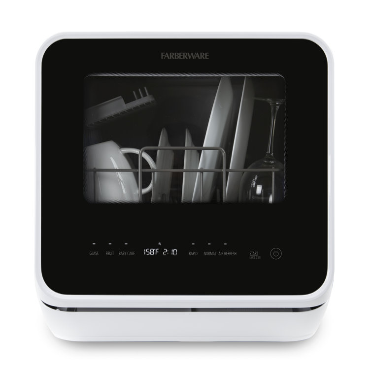 Farberware White Compact Portable Countertop Dishwasher with Glass Door