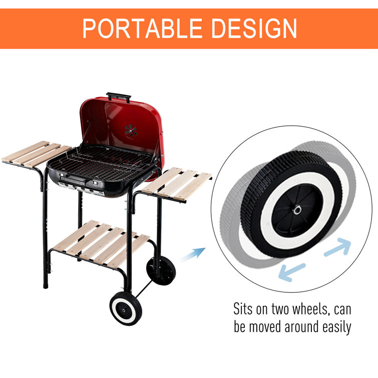 Outsunny Red and Black Portable Charcoal Grill with Shelves