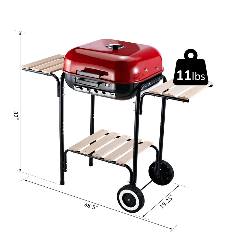 Outsunny Red and Black Portable Charcoal Grill with Shelves