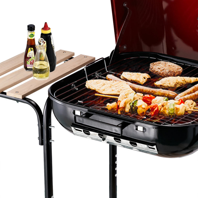 Outsunny Red and Black Portable Charcoal Grill with Shelves