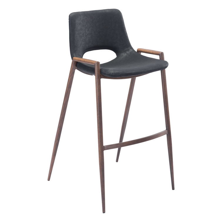Black Faux Leather and Wood Bar Stool