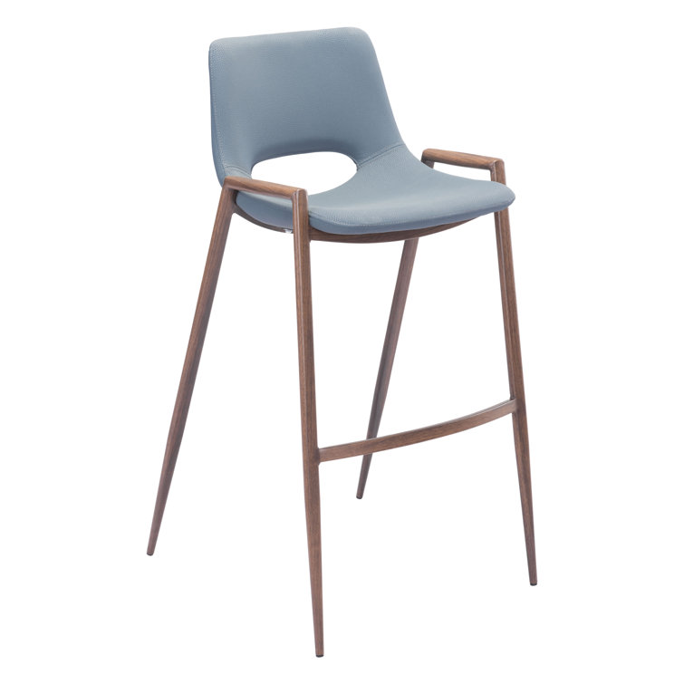 Gray Metal and Wood Contemporary Bar Stool Set