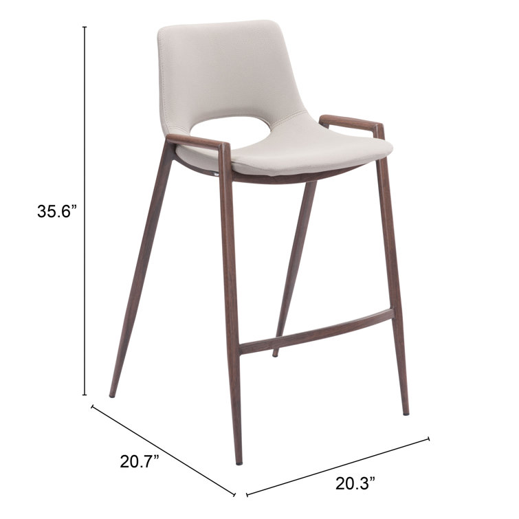 Beige Upholstered Counter Stool with Walnut Veneer Legs