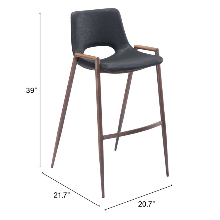 Black Faux Leather and Wood Bar Stool