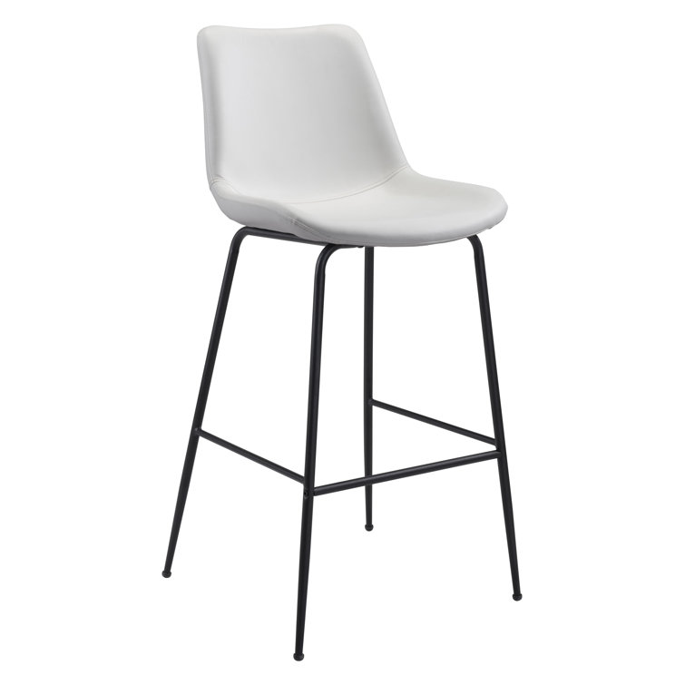 Byron Contemporary White Leather & Metal Bar Stool