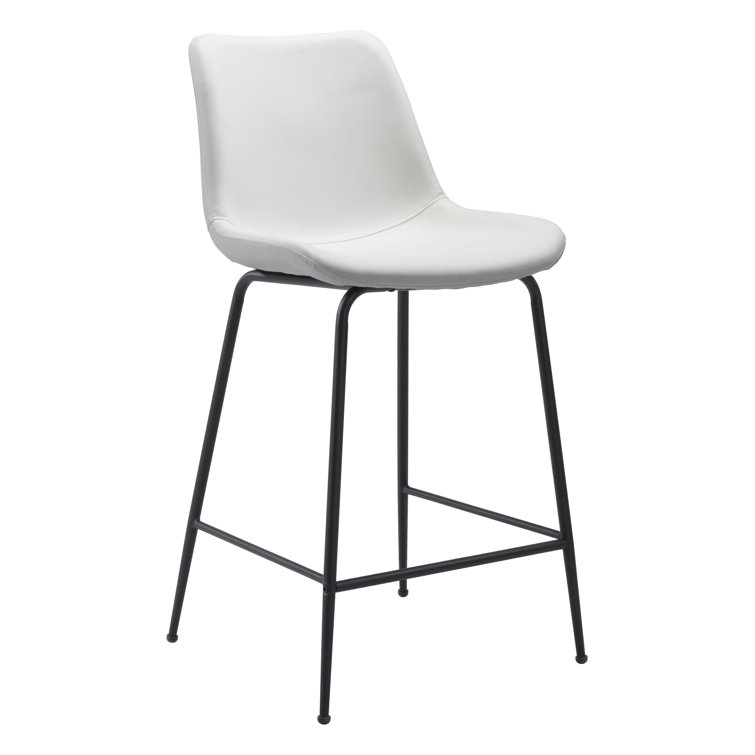 Byron Contemporary White Leather & Metal Bar Stool