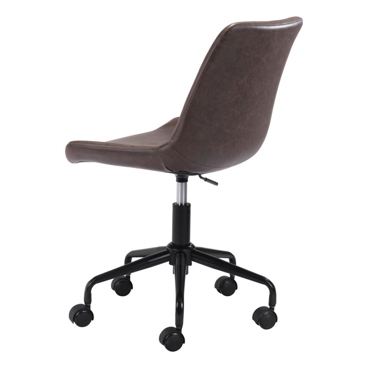 Contemporary Brown Faux Leather Swivel Desk Chair with Metal Base