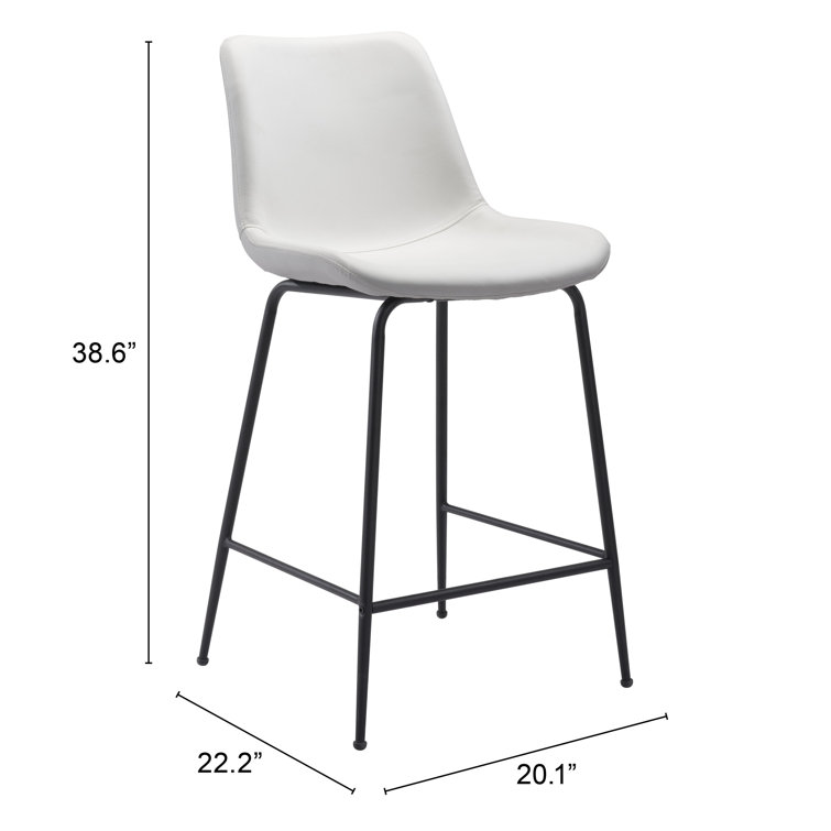 Byron Contemporary White Leather & Metal Bar Stool