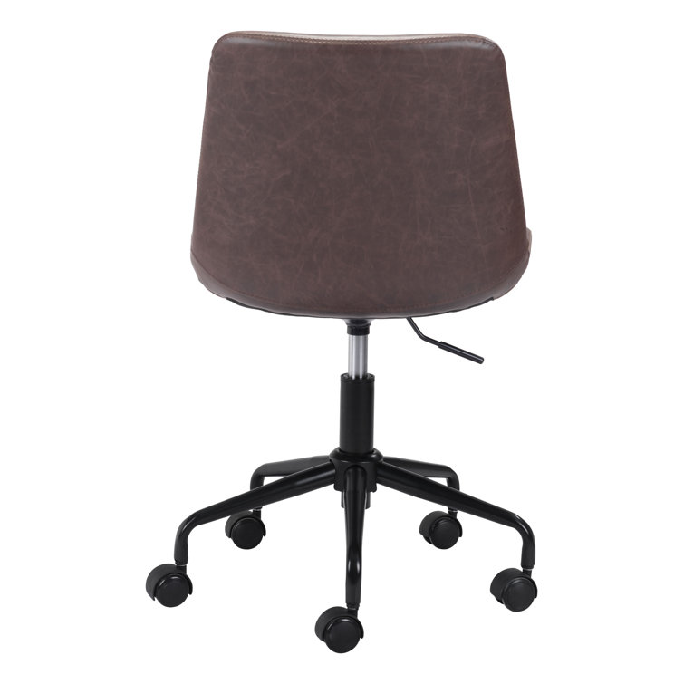 Contemporary Brown Faux Leather Swivel Desk Chair with Metal Base