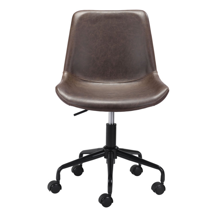 Contemporary Brown Faux Leather Swivel Desk Chair with Metal Base