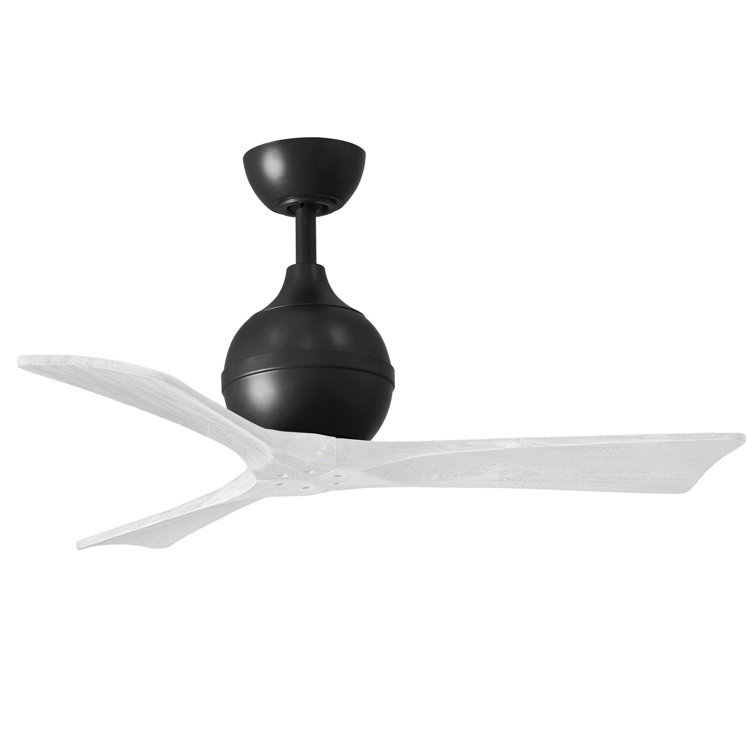 52-Inch Matte Black and White Solid Wood 3-Blade Ceiling Fan with Remote