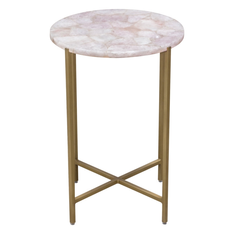 Rose Quartz and Brass Round Accent Table