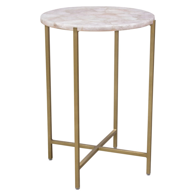 Rose Quartz and Brass Round Accent Table