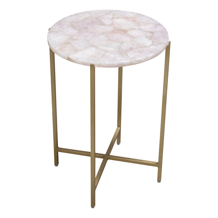 Rose Quartz and Brass Round Accent Table