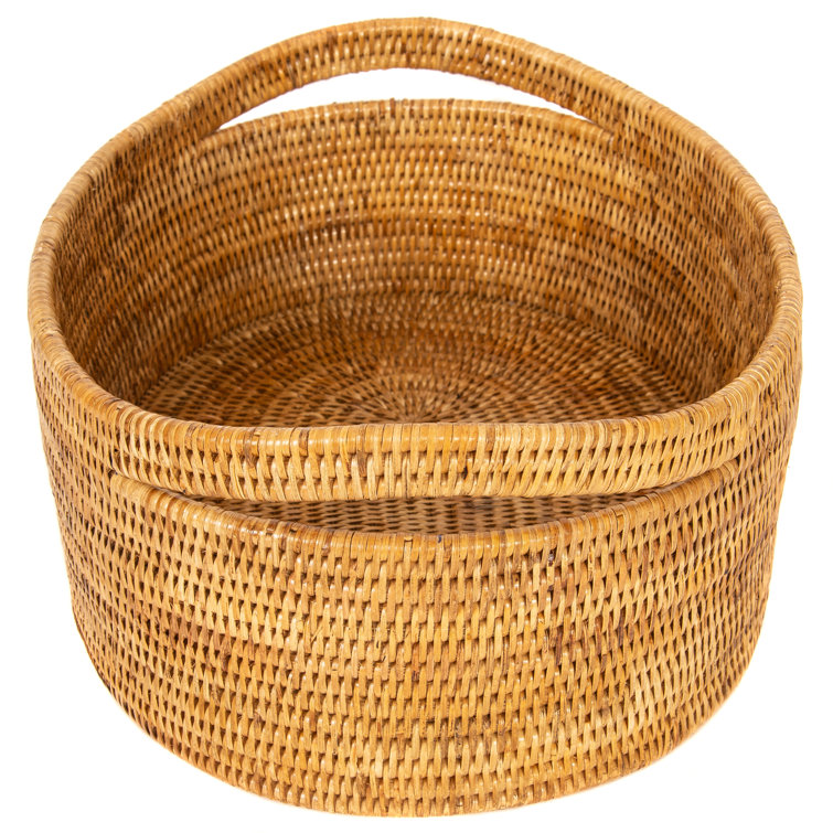 Honey Brown Oval Hand-Woven Rattan Storage Basket