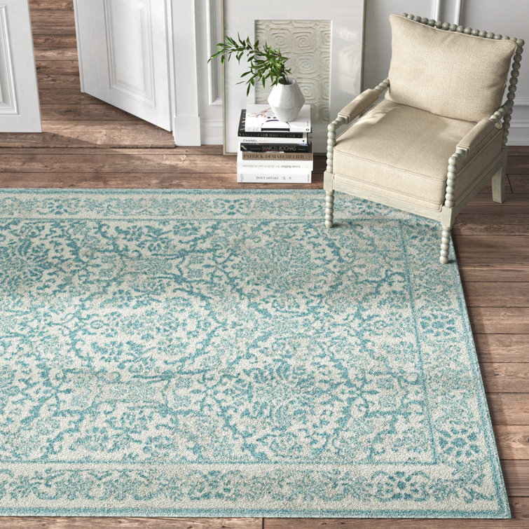 Ivory and Light Blue Rectangular Synthetic Area Rug, 11' x 15'