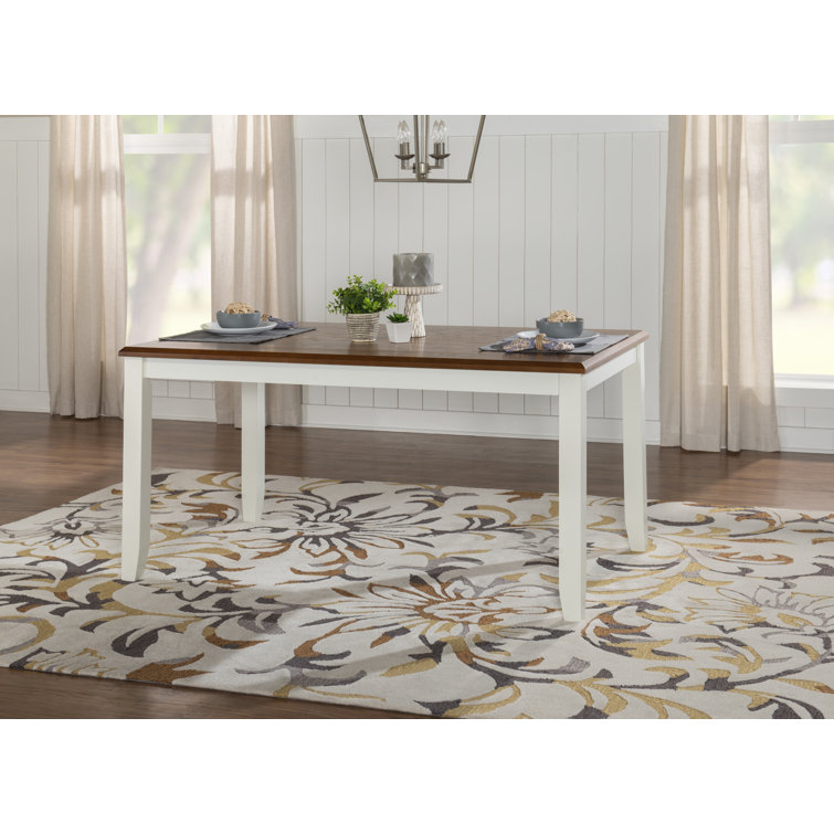 Vanilla White and Honey Brown 6-Piece Dining Set with Upholstered Chairs