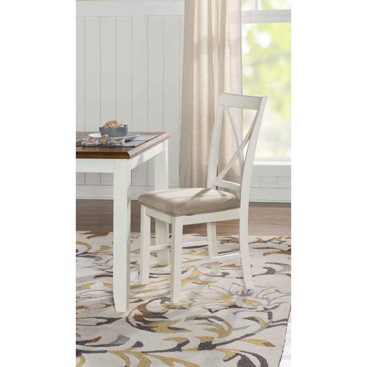 Vanilla White and Honey Brown 6-Piece Dining Set with Upholstered Chairs