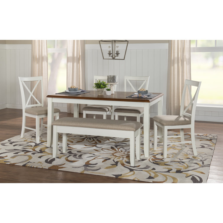 Vanilla White and Honey Brown 6-Piece Dining Set with Upholstered Chairs