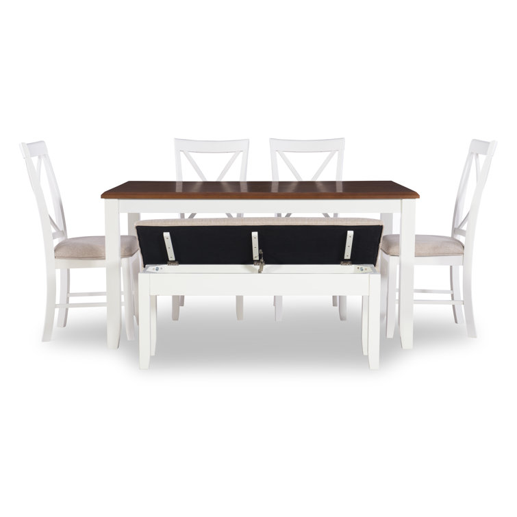 Vanilla White and Honey Brown 6-Piece Dining Set with Upholstered Chairs