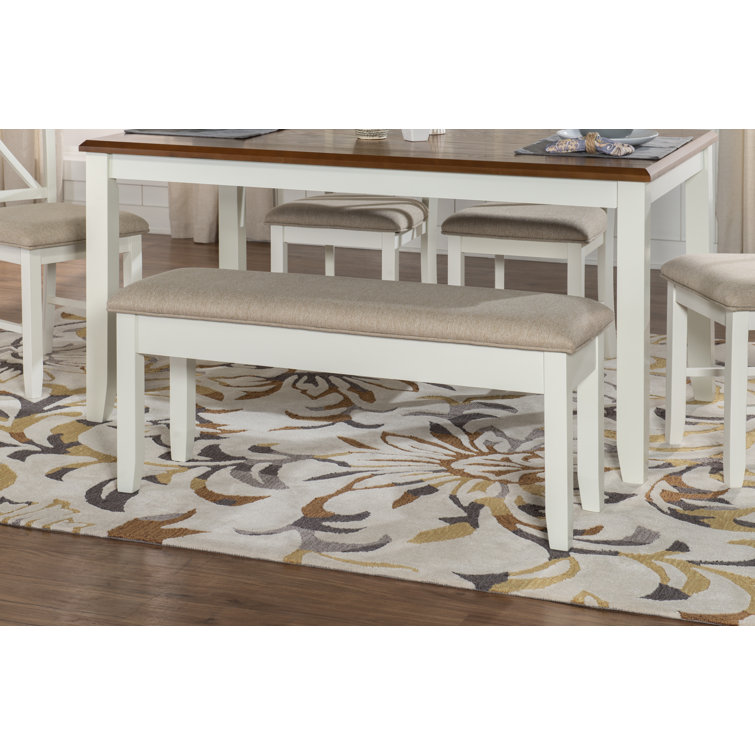 Vanilla White and Honey Brown 6-Piece Dining Set with Upholstered Chairs