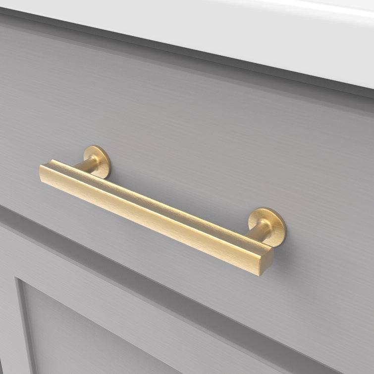 Woodward Brushed Golden Brass Modern Cabinet Handles, 5-1/16"