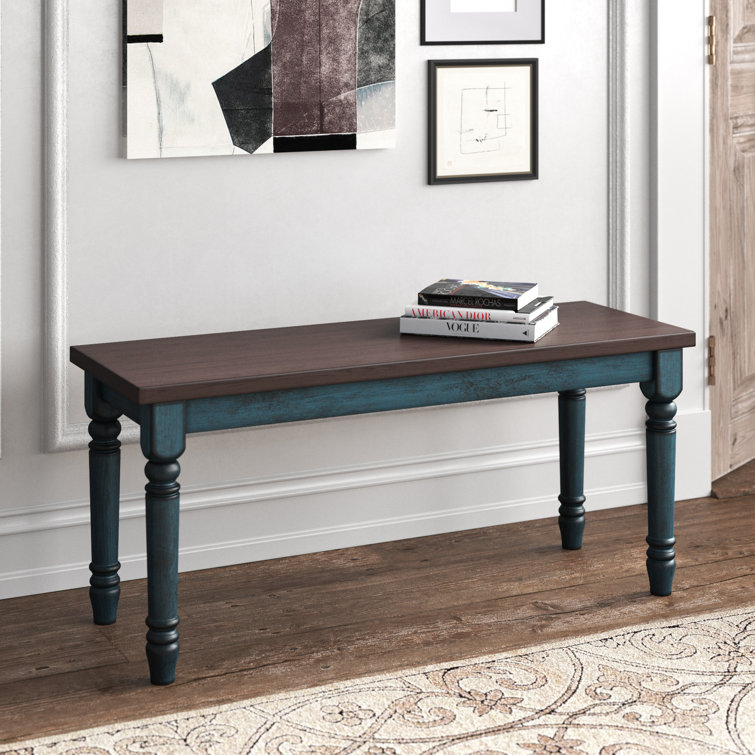 Willow 40" Teal Blue and Smoke Farmhouse Solid Wood Bench