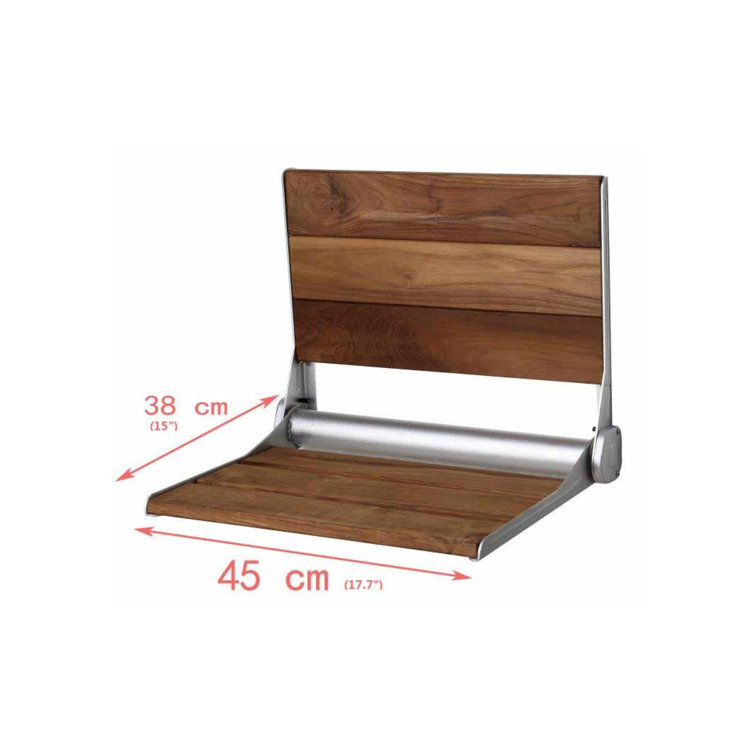 Teak and Chrome Wall Mounted Folding Shower Seat