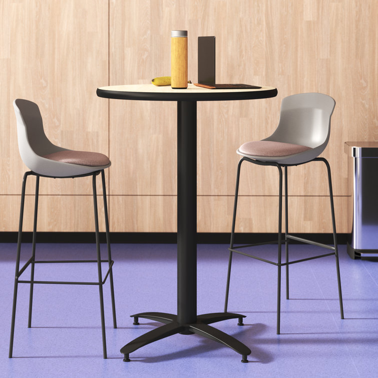 Natural Finish 30" Round Contemporary Dining Table with Steel Base