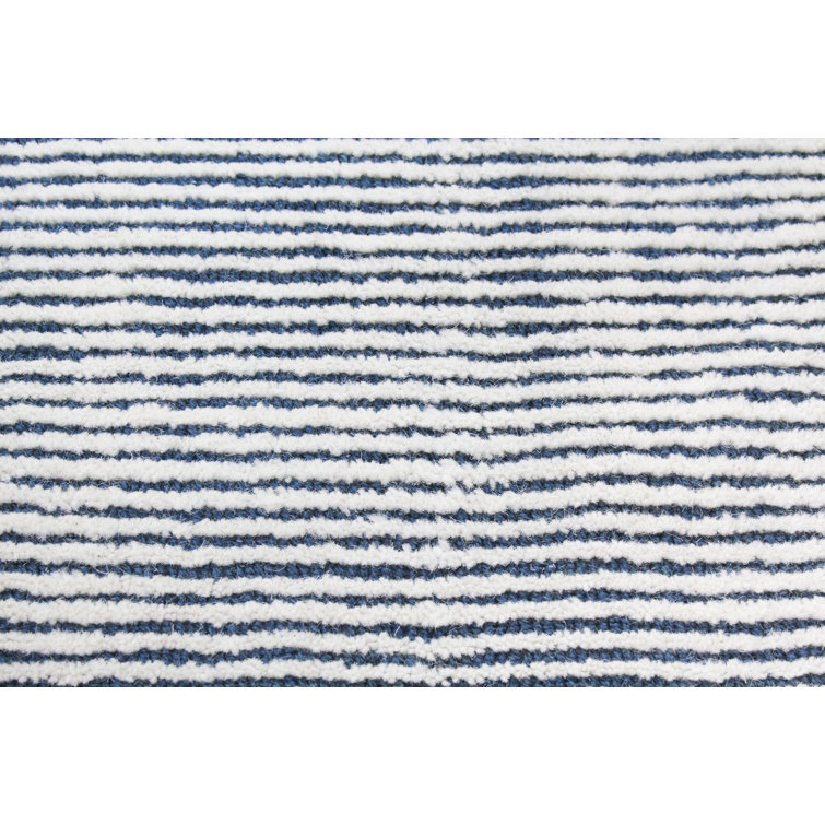 Ivory and Navy Handwoven Wool Stripe Runner Rug