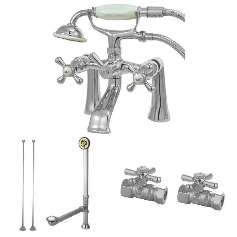 Vintage Polished Chrome Deck Mount Clawfoot Tub Faucet Package