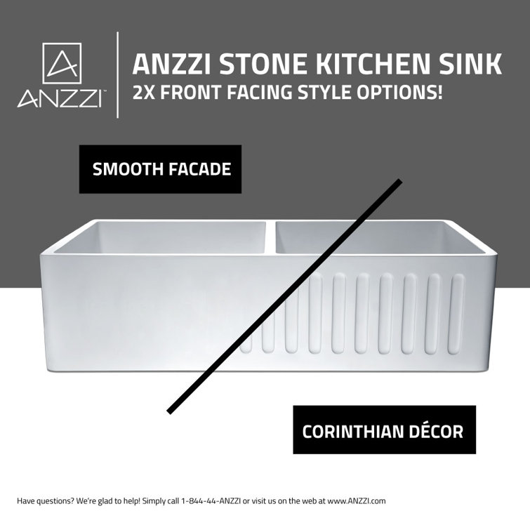 Petima 35.43'' White Stone Double Bowl Farmhouse Sink