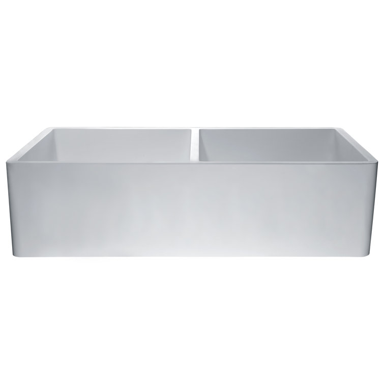 Petima 35.43'' White Stone Double Bowl Farmhouse Sink