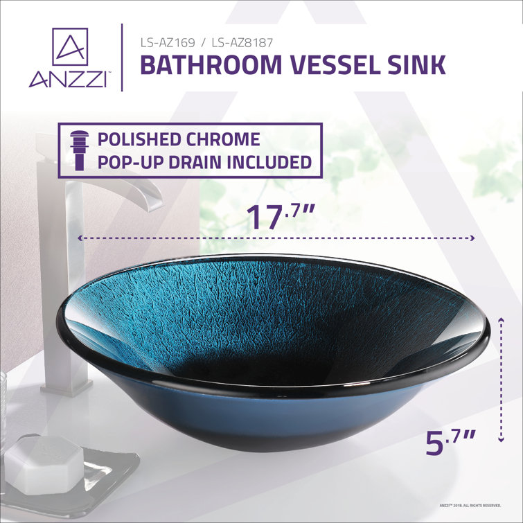 Marine Crest Blue and Black Glass Vessel Sink