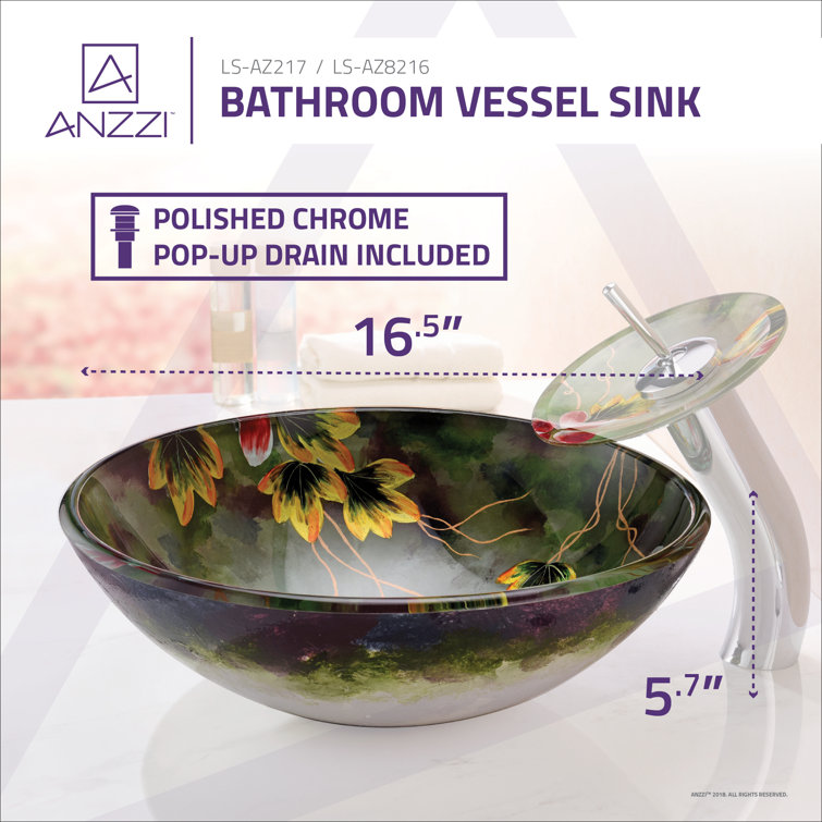 Hand-Painted Green Tempered Glass Circular Vessel Sink
