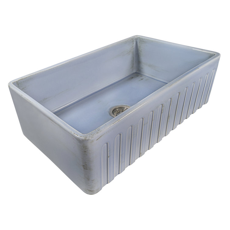 Distressed Coastal Blue Fireclay Farmhouse Apron-Front Kitchen Sink