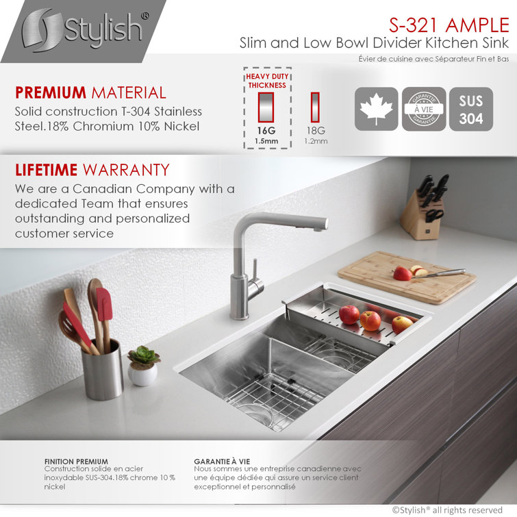 Stylish 32" Stainless Steel Double Bowl Undermount Kitchen Sink with Accessories