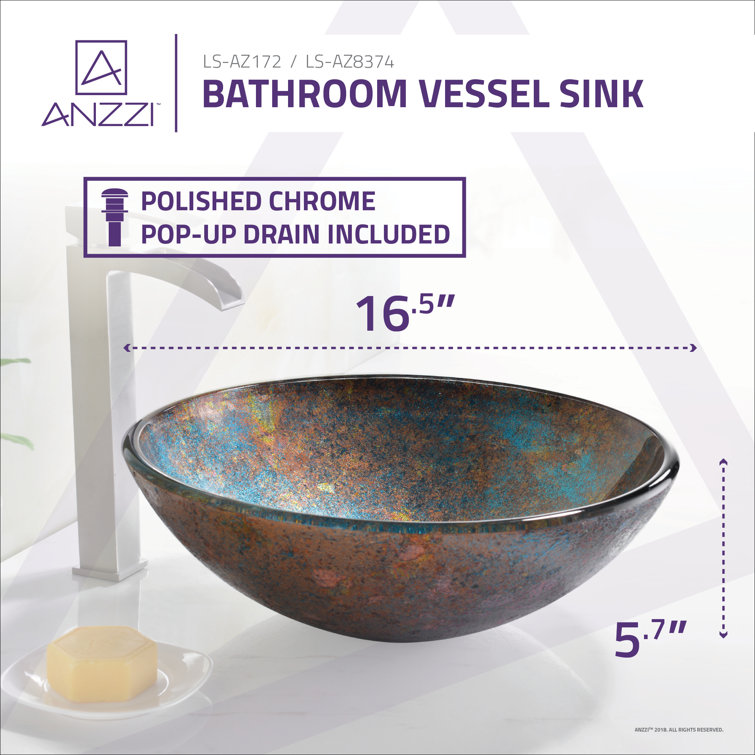 Emerald Burst 16.5'' Tempered Glass Circular Vessel Sink