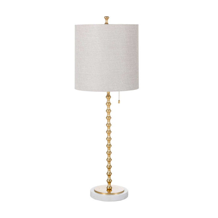 Gold Leaf and White Marble Table Lamp with Linen Shade