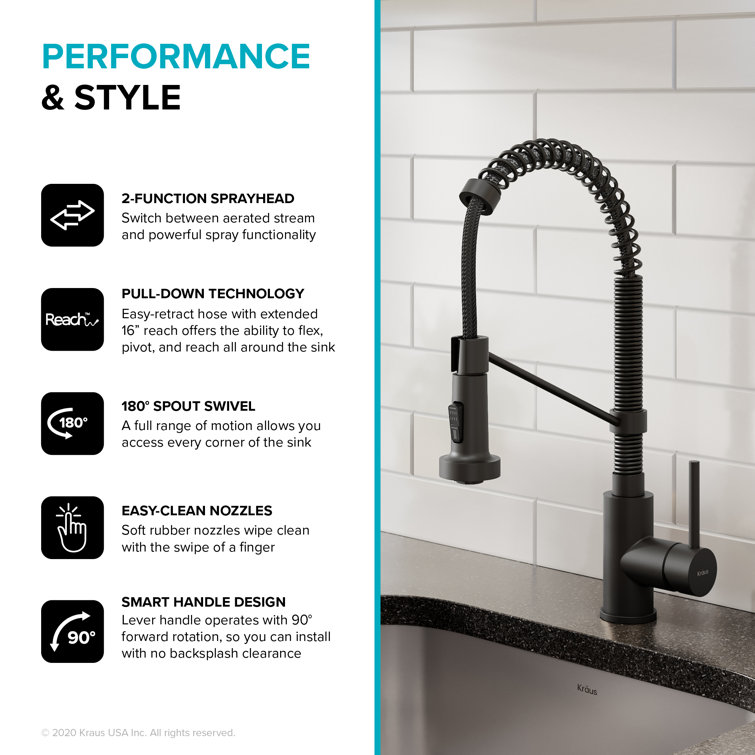 Matte Black Commercial Style Pull-Down Kitchen Faucet with Spray