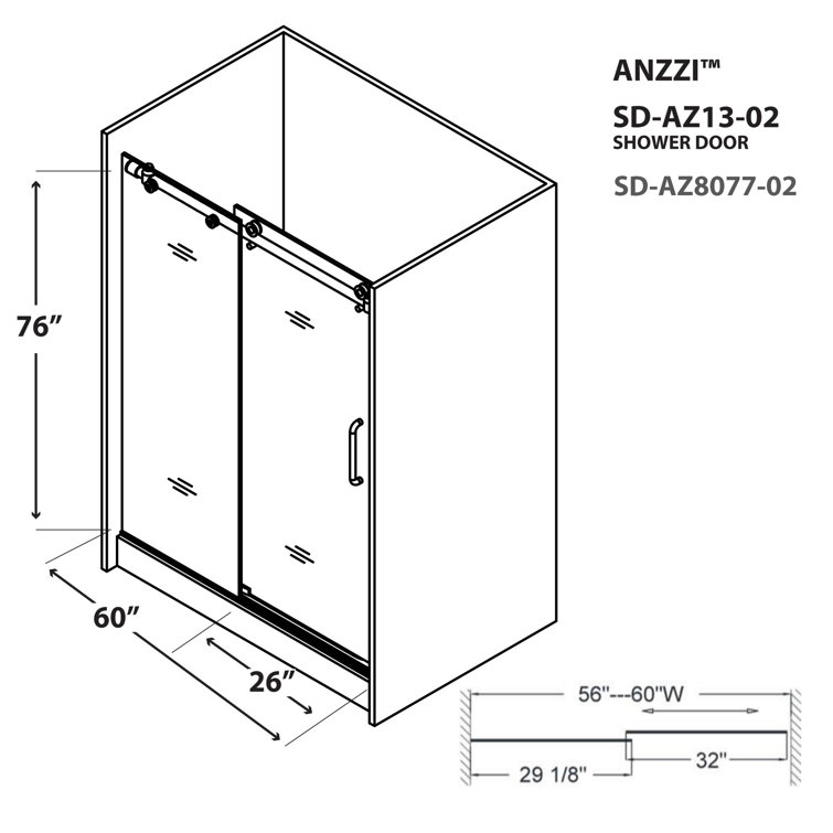 Matte Black Frameless Sliding Glass Shower Door Kit