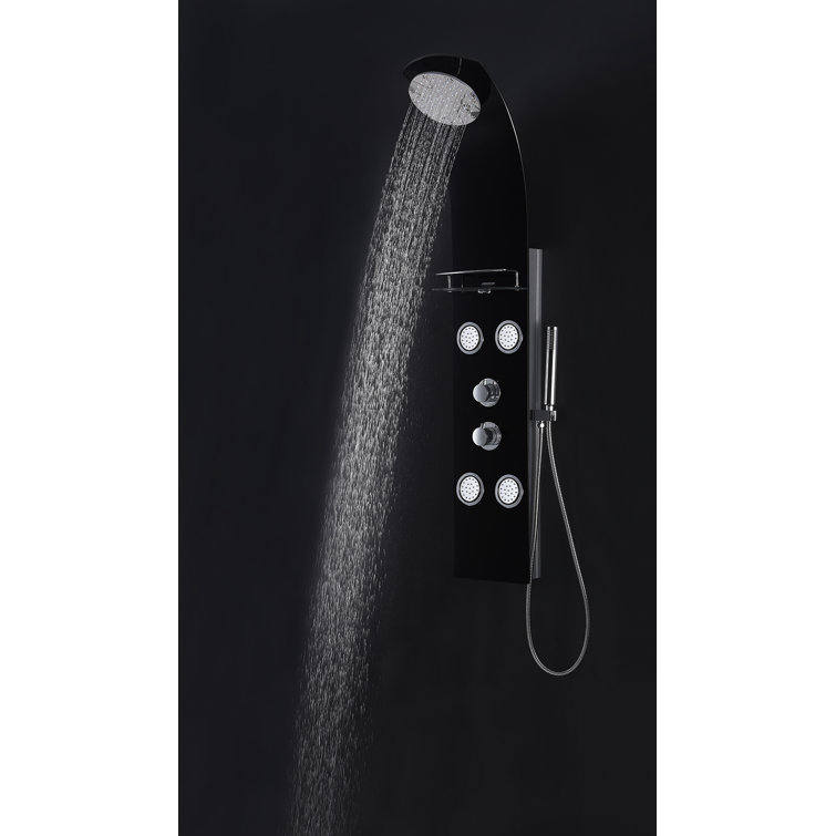 Colossal 56'' Black Tempered Glass Shower Panel with Adjustable Jets