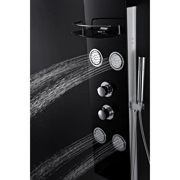 Colossal 56'' Black Tempered Glass Shower Panel with Adjustable Jets
