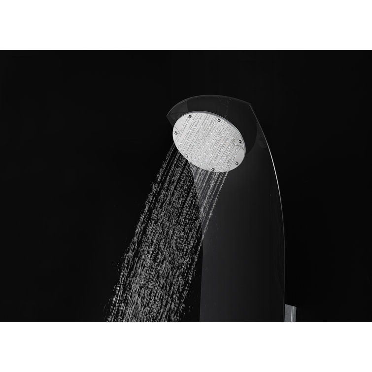 Colossal 56'' Black Tempered Glass Shower Panel with Adjustable Jets