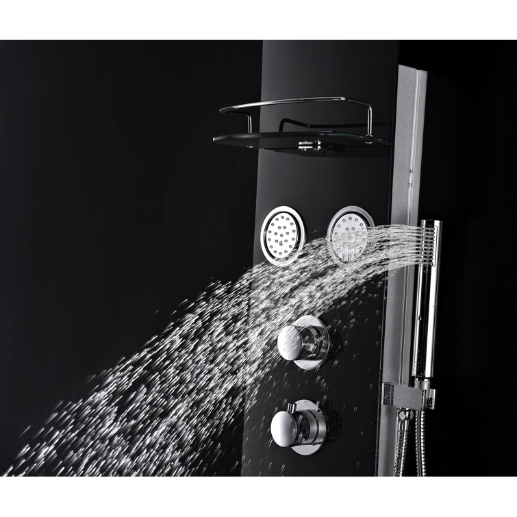 Colossal 56'' Black Tempered Glass Shower Panel with Adjustable Jets