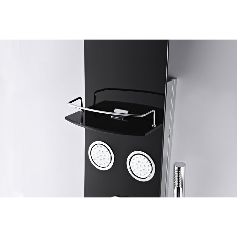 Colossal 56'' Black Tempered Glass Shower Panel with Adjustable Jets