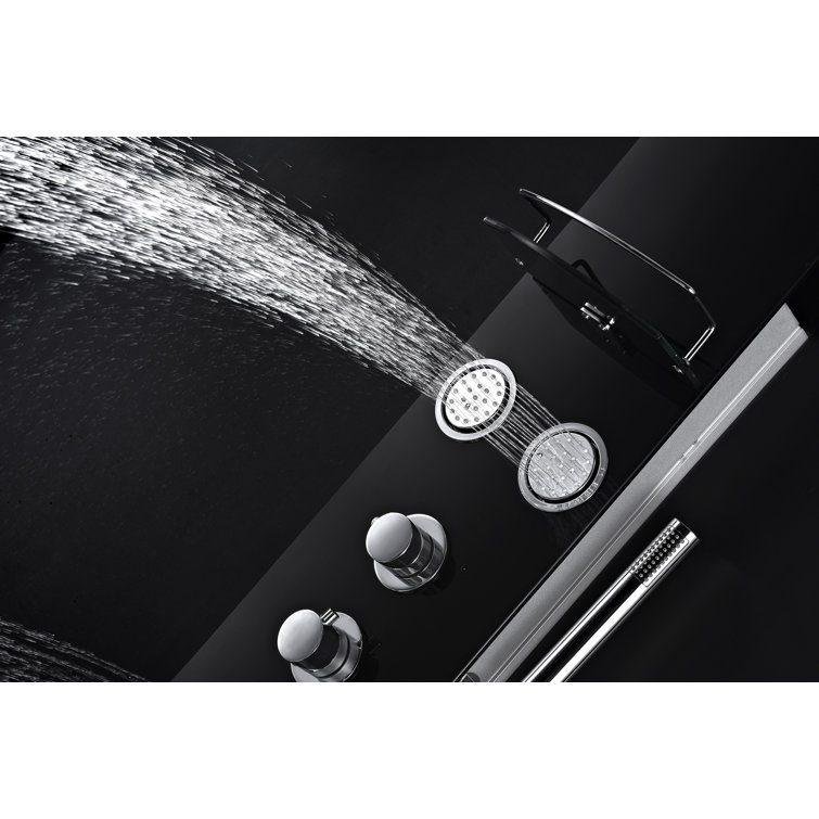 Colossal 56'' Black Tempered Glass Shower Panel with Adjustable Jets