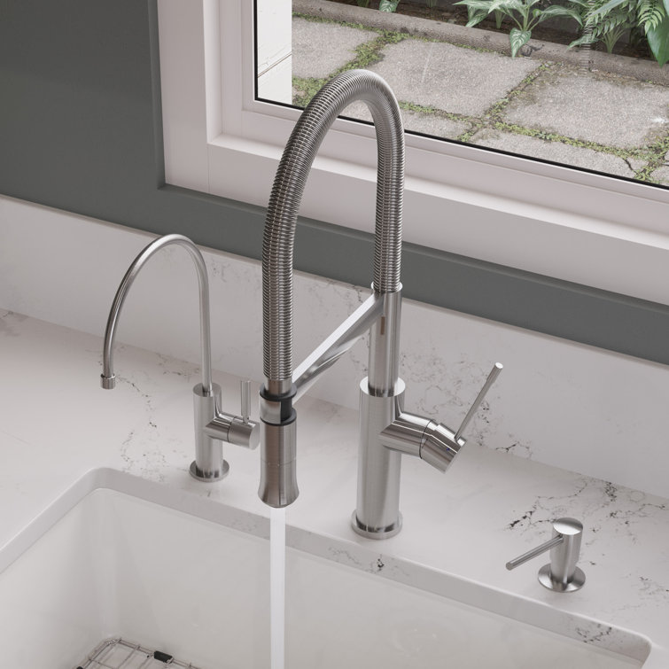 Stainless Steel Gooseneck Kitchen Faucet with Pull-out Spray