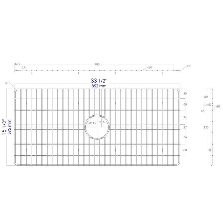 Brushed Stainless Steel Kitchen Sink Grid with Plastic Feet