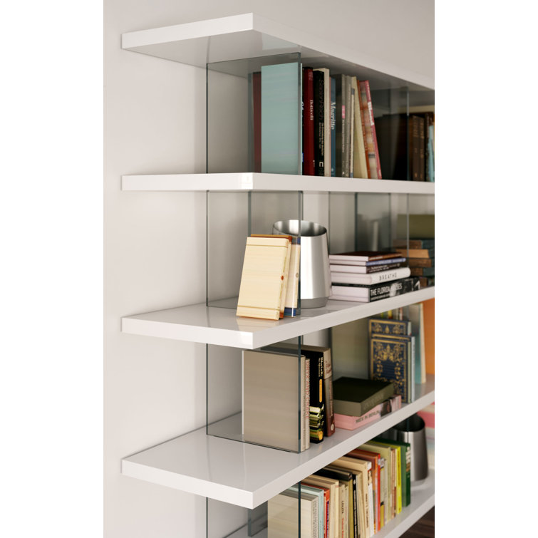 Otford 78'' Glossy White and Wood Multi-Tiered Bookcase